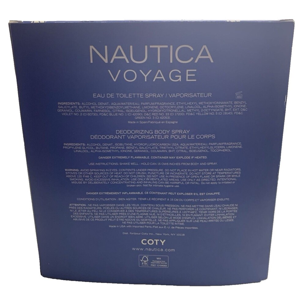 Nautica Voyage Gift Set 1.6 fl oz Eau de Toilette & 6 oz Body Spray for Men Coty - Picture 5 of 6